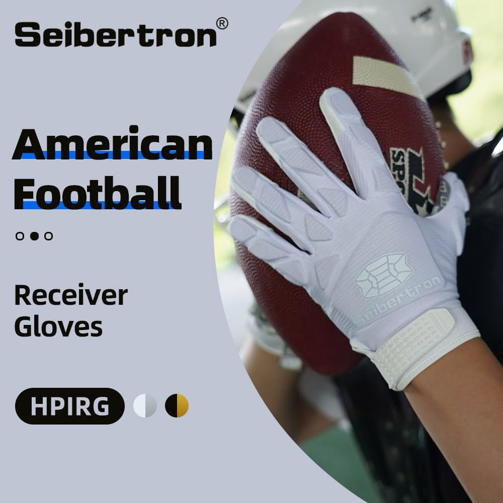 Seibertron Pro 3.0 Elite Ultra-Stick Football Receiver Gloves, High Performance Non-Slip Sports Gloves for Youth Kids Boys Girls & Adult