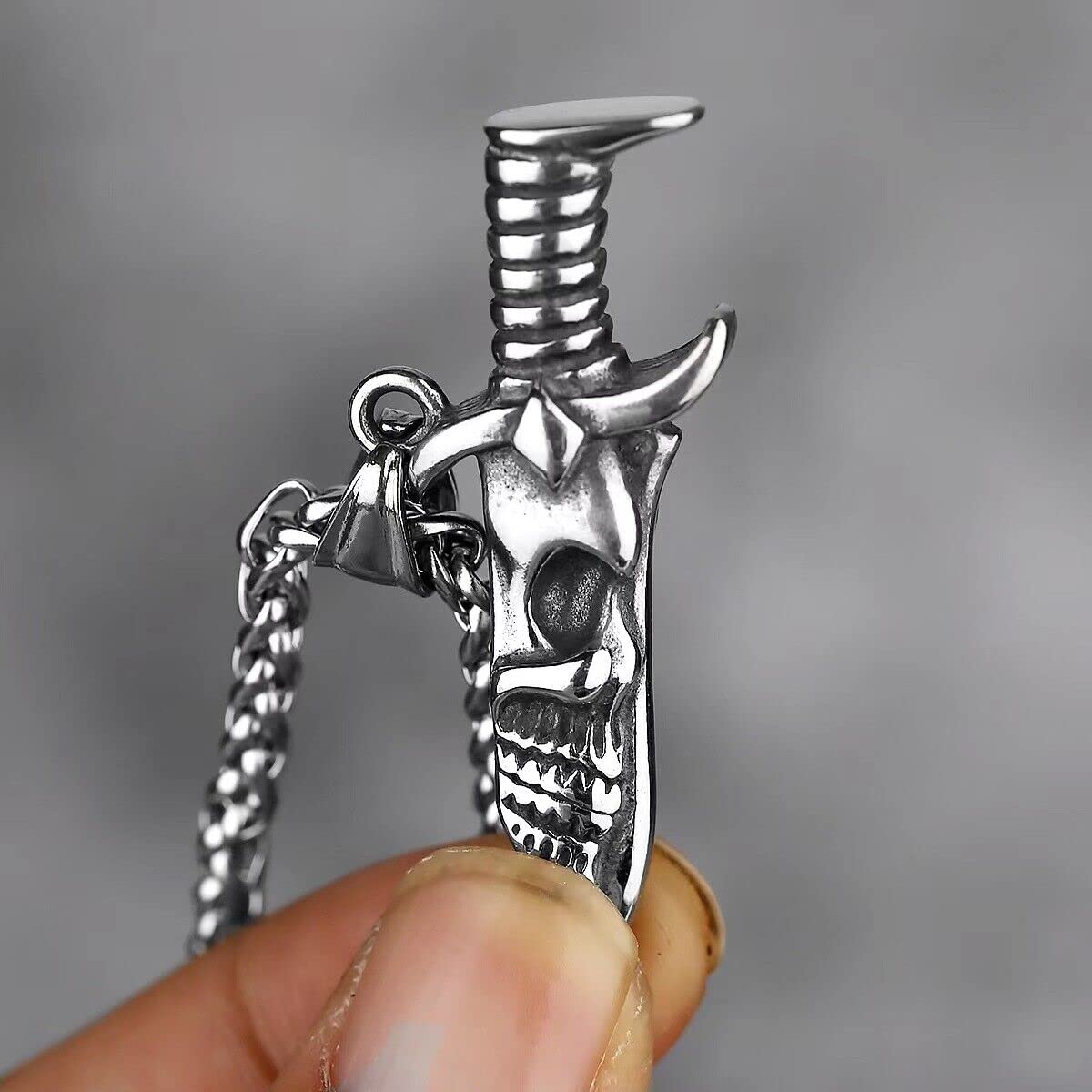 Amazon.com: Mens Punk Gothic Skull Dagger Pendant Necklace