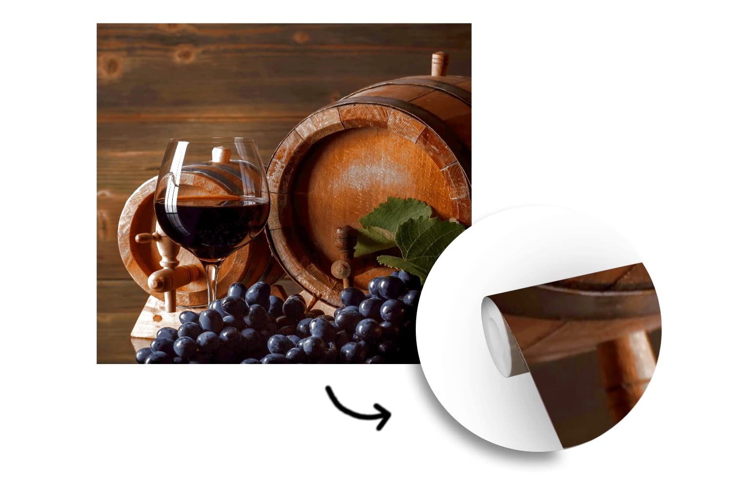 Selbstklebend Tapete Wandpapier Wandaufkleber Fototapete Tapeten Wanddeko 260x260 cm Wein - Weinglas - Weintrauben - Glas