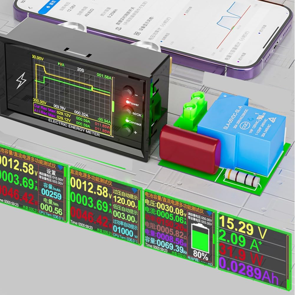Probador de Capacidad de Batería de Litio Inteligente DT20W 0-420 V Tuya WiFi, Medidor de Potencia Coulomb, Voltaje y Corriente CC de 30 A