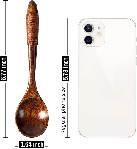 Miniatura 3 de 6 cucharas de madera para miel, cucharas de madera pequeñas de 6.7 pulgadas, excelente para té, café y sopa, juego de cucharas de mesa de servir de