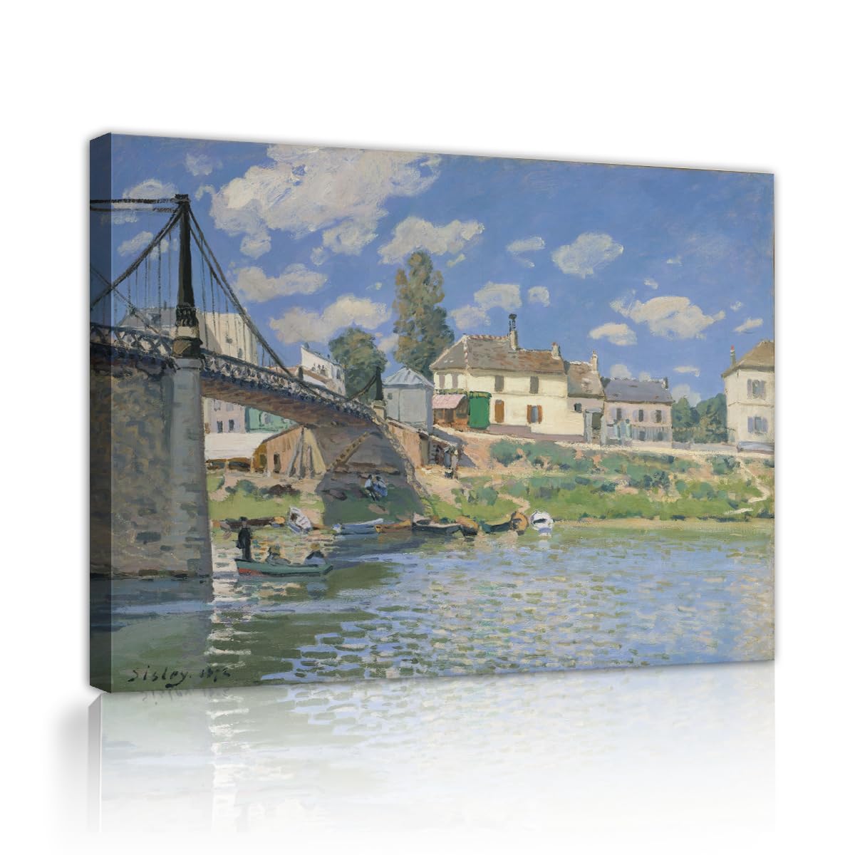 TOANGWALL Rustic Bridge Landscape Canvas Wall Art Kitchen Alfred Sisley Bridge at Villeneuve la Garenne Famous Painting Framed Picture for Lounge Decor 70x85cm