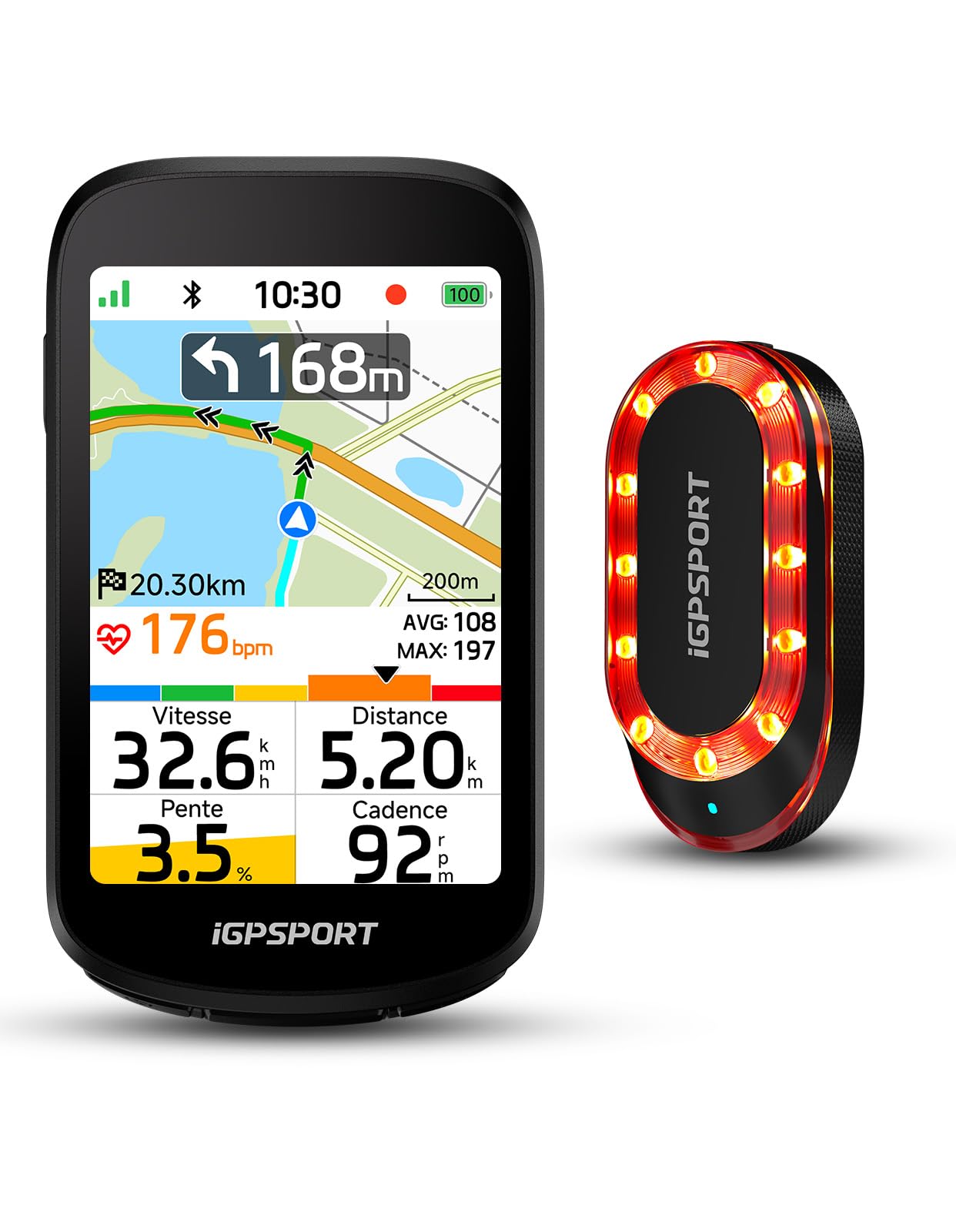 iGPSPORT BSC500 Compteur Velo sans Fil et SR Mini Feu Arriere Velo Radar