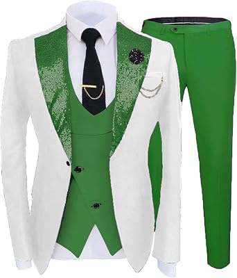 3 Piece Wedding Suit for Men Sequins Lapel Tuxedo Set Slim Fit Dress Prom Suits for Big and Tall STXZ099