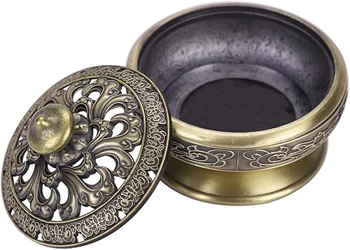 Vista 5 de Quemador de incienso con tapa a prueba de polvo, exquisita decoración de aleación para dormitorio, cocina, casa de té y oficina Bronce