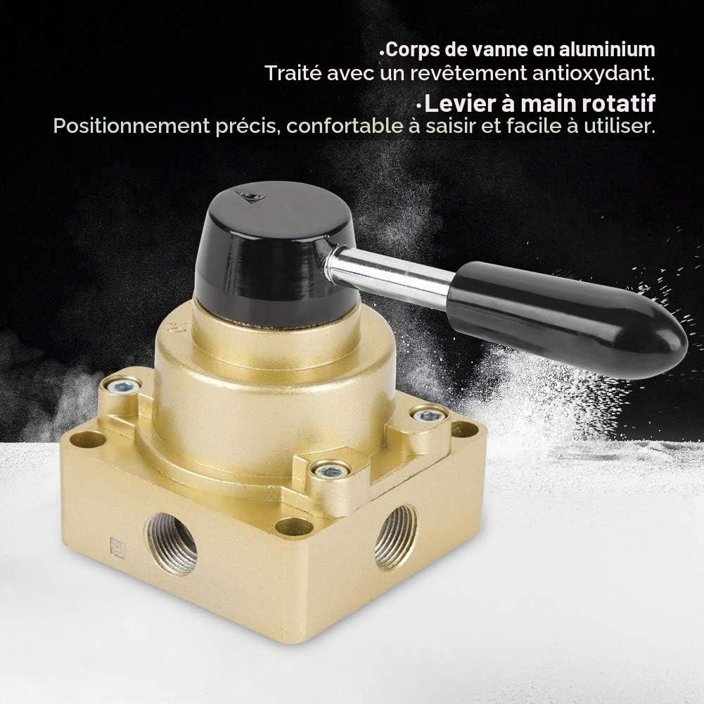 Valve à Levier Pneumatique 3 Positions 4 Voies G3/8 pour Commande de Débit d'Air Valve Pneumatiques HV-03