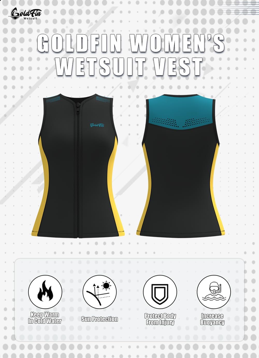 GoldFin Wetsuit Top for Women, Wet Suit Vest 2mm Neoprene Sleeveless Front Zip Jackets for Water Sports Swimming Diving Surfing Snorkeling - Image 4