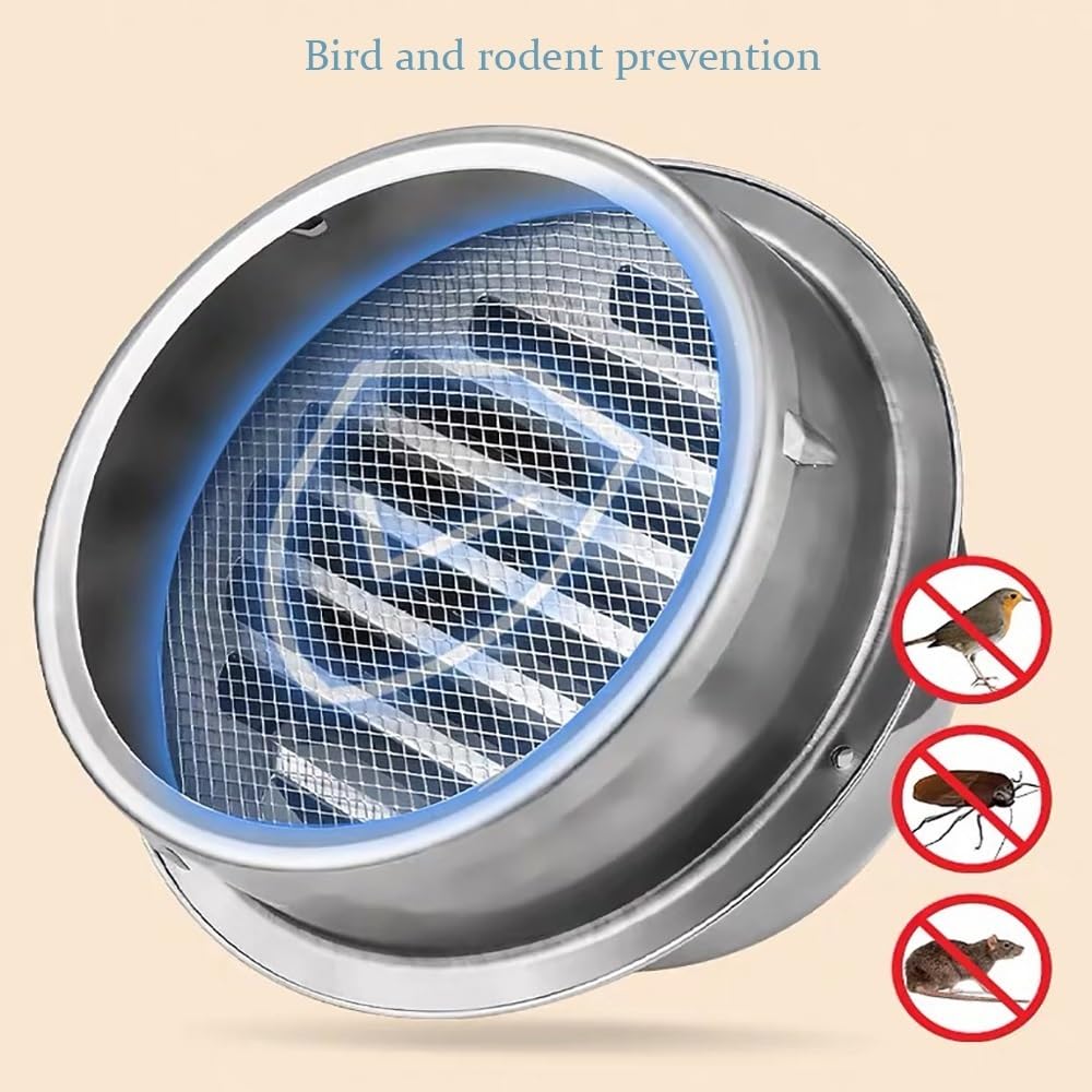 Rejilla de ventilación Redonda de Acero Inoxidable, Salidas de Aire con mosquitera, Abertura de Escape Robusta, para Uso Exterior con Campanas extractoras (250 mm/9,8 Pulgadas).