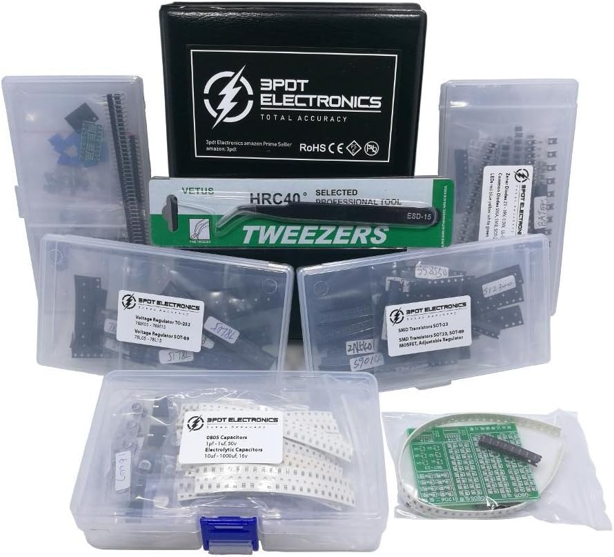 XL SMD 0805 Electronic Component Assortment Kit, Resistors, Capacitors, Diodes, Zener, Regulator, Transistor, IC, SOT-23, SOT-89,TO-252, 6260 pcs