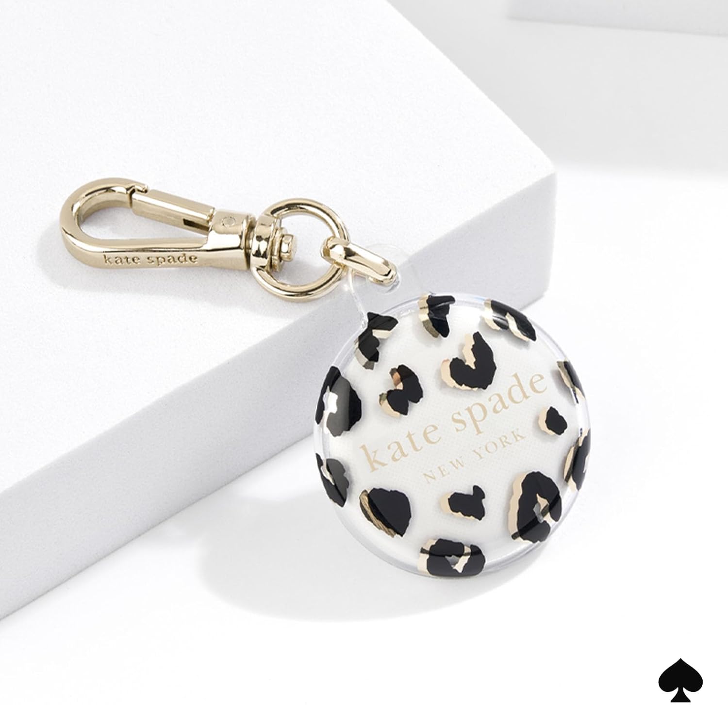 kate spade new york AirTag Holder with Gold Ring Clip - Protective Case for Apple AirTag - City Leopard