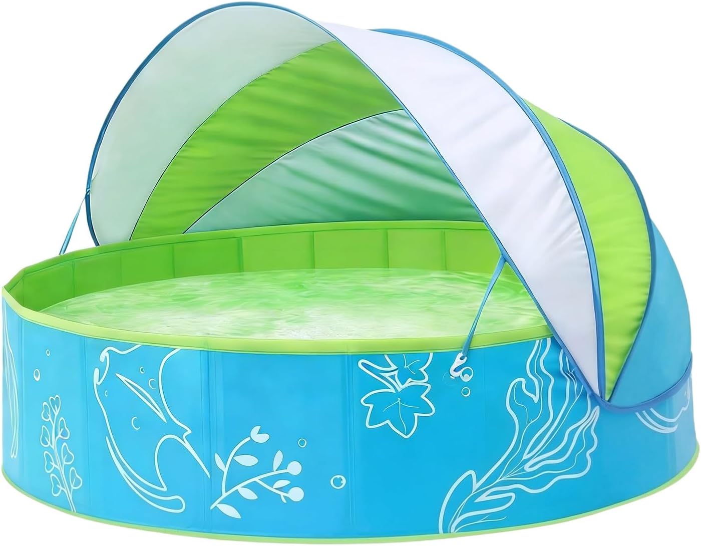 2026 New Foldable Kiddie Pool with Canopy: 47in for Baby Toddler Kids Family - Summer Water Play Pool with Shade - Portable for Outdoor Backyard Beach