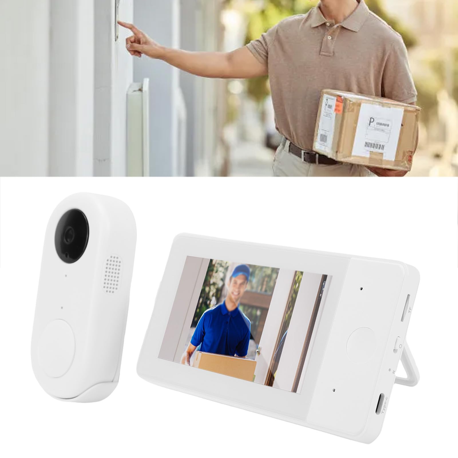 Luocute Timbre con Cámara Inalámbrica, Pantalla de 4,3 Pulgadas, Alcance de 150 M, No Necesita WiFi, Batería Recargable a Prueba de Agua IP65, Audio Bidireccional, con Gran Angular de