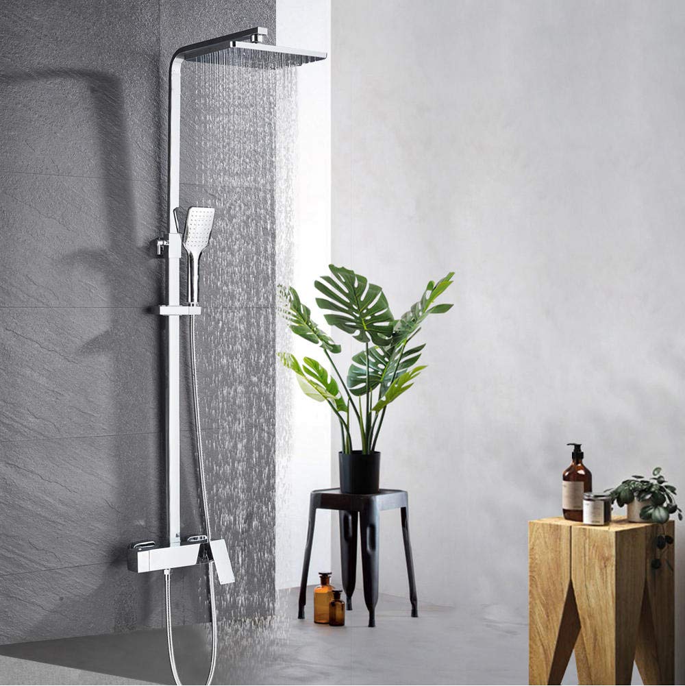 Ensemble de douche et pommeau mural chromé avec mitigeur effet pluie