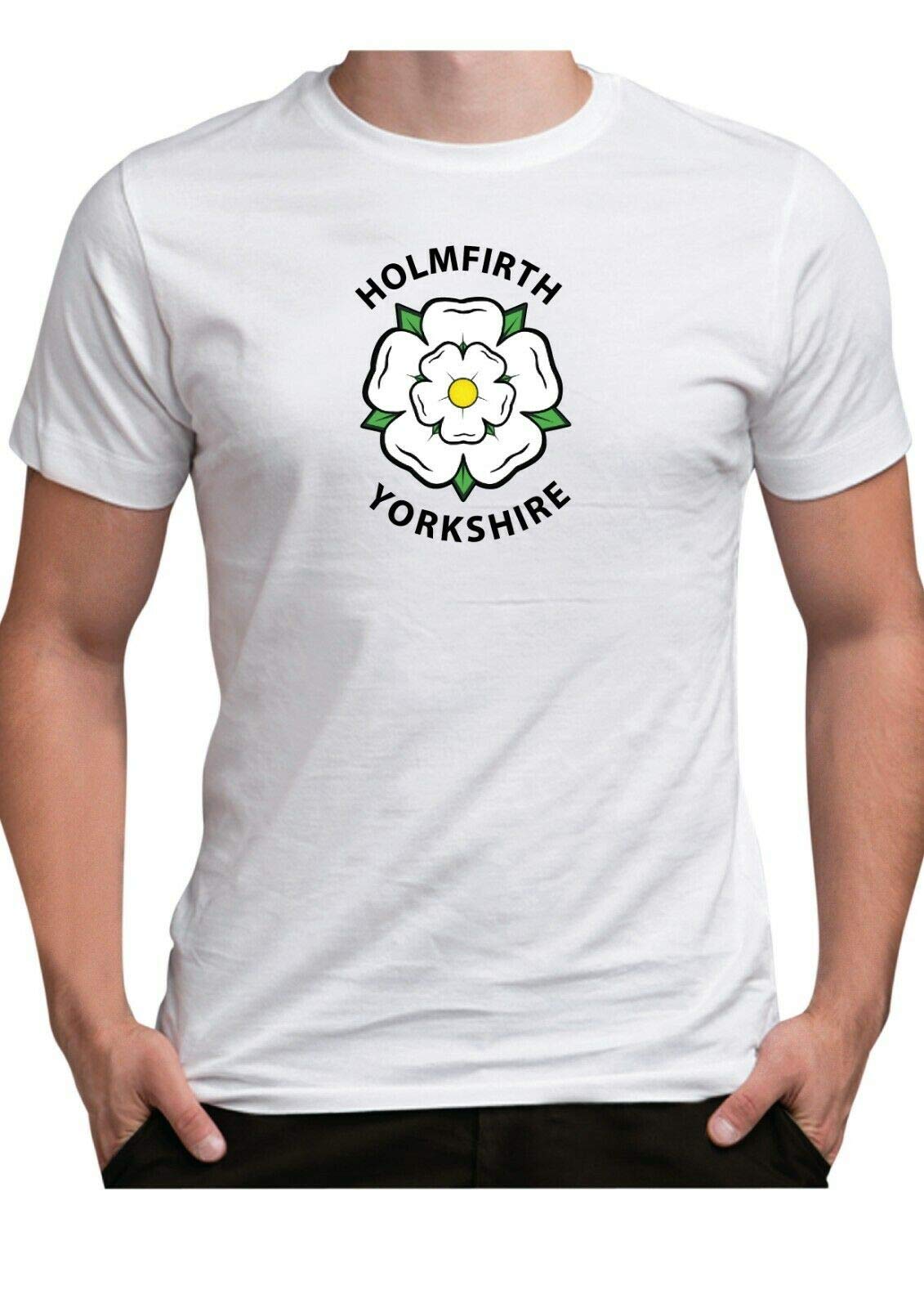 Time 4 Tee Men's White Yorkshire Rose Holmfirth T Shirt Huddersfield Town Last Of The Summer Wine Peaks Peak District North Northern (Medium, )