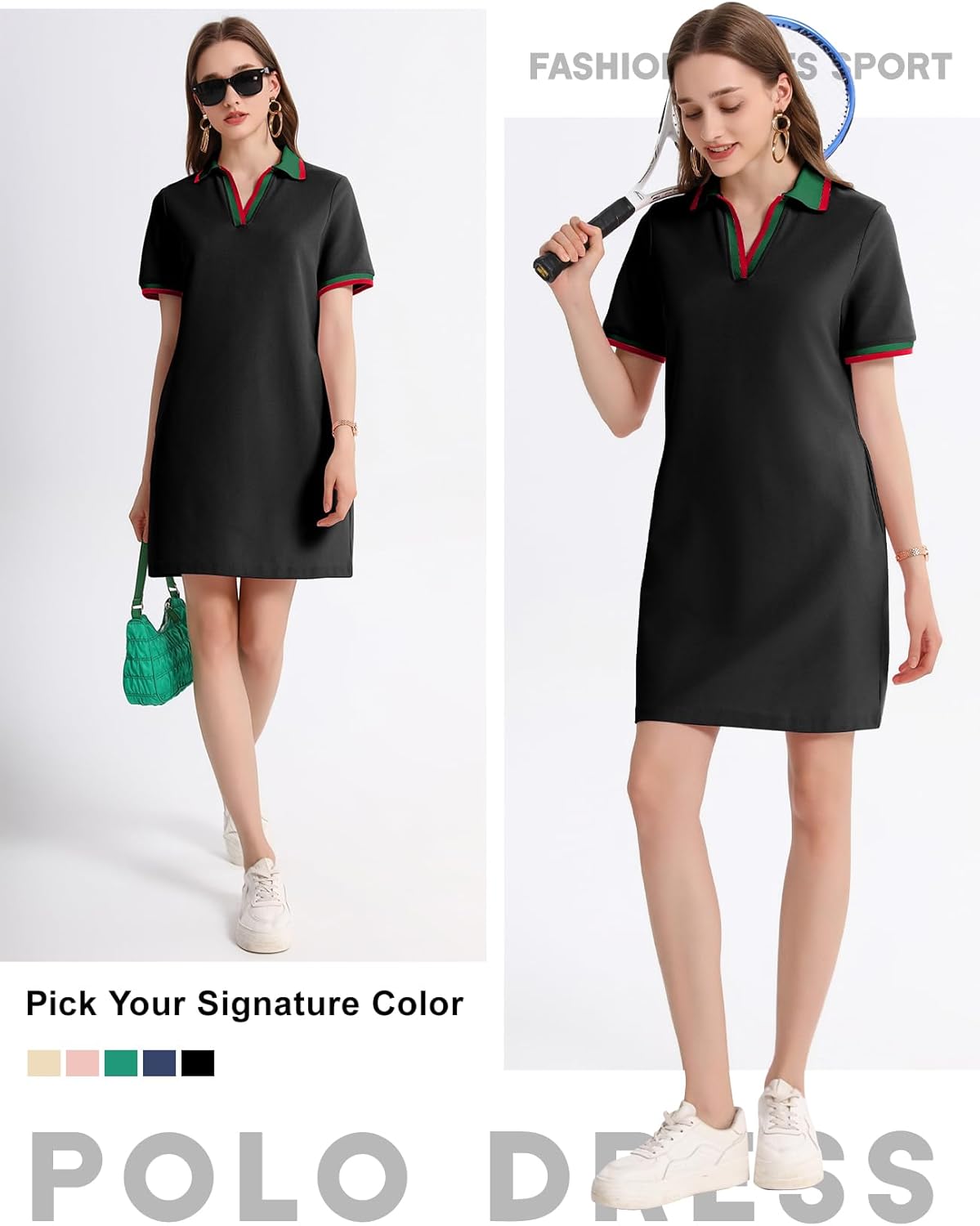 PEHMEA Women's Polo Dress Collared Short Sleeve V Neck Golf Tennis Casual Mini Summer Shirt Dresses with Pockets - Image 6