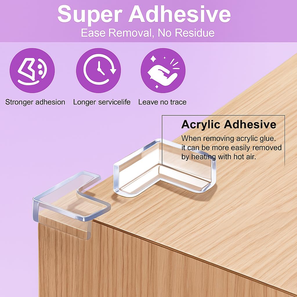 QUALIFT 8pc Transparent Table Corners Edge Protector - Durable, L-Shaped Baby Proofing for Safety Against Sharp Furniture, Strong Adhesive Soft Silicone Guards, Baby Proof Essentials for Growing Kids - Image 4 thumbnail