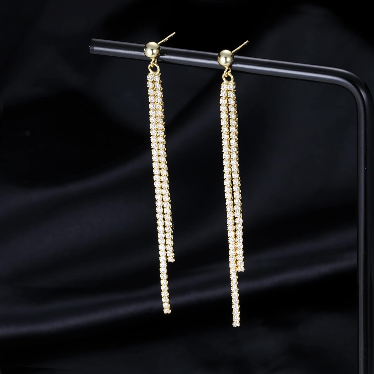 SLUYNZ 925 Sterling Silver Simulated Diamond Drop Earrings Linear Dangle Earrings for Women Teens Eelgant Wedding Bridal Prom Earrings Dainty CZ Long Dangling Earrings Tassel 4.5 cm/7.5 cm