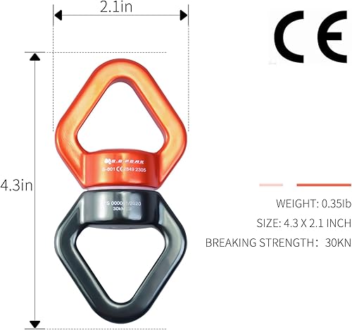Miniatura 4 de S.E.PEAK Columpio giratorio de 30 kN, dispositivo giratorio de 360  certificado CE, accesorio colgante silencioso para columpio de árbol, danza aérea
