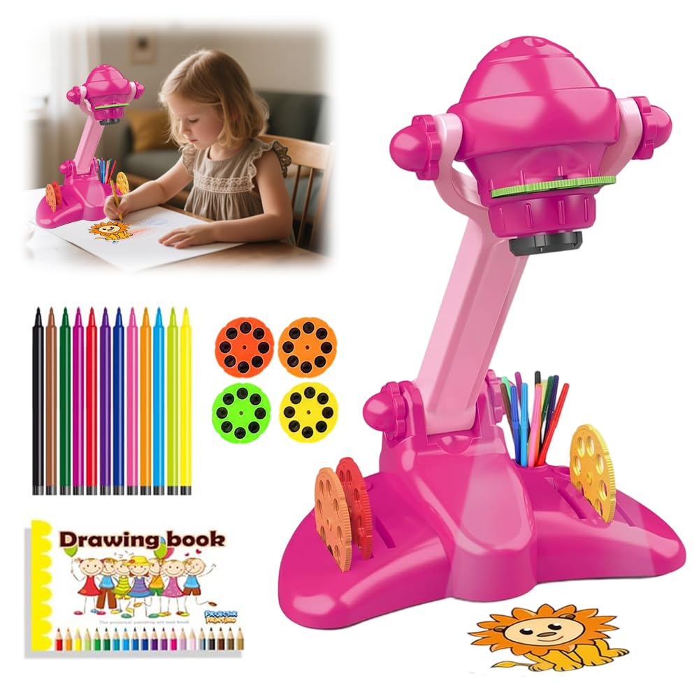 SGZIOO Kids Drawing Projector, Art Projector for Drawing Kids with 32 Patterns, Trace And Draw projector Toy with Music, Painting Book, Pen, Painting Toddler Toy for Child Age 6+, Pink