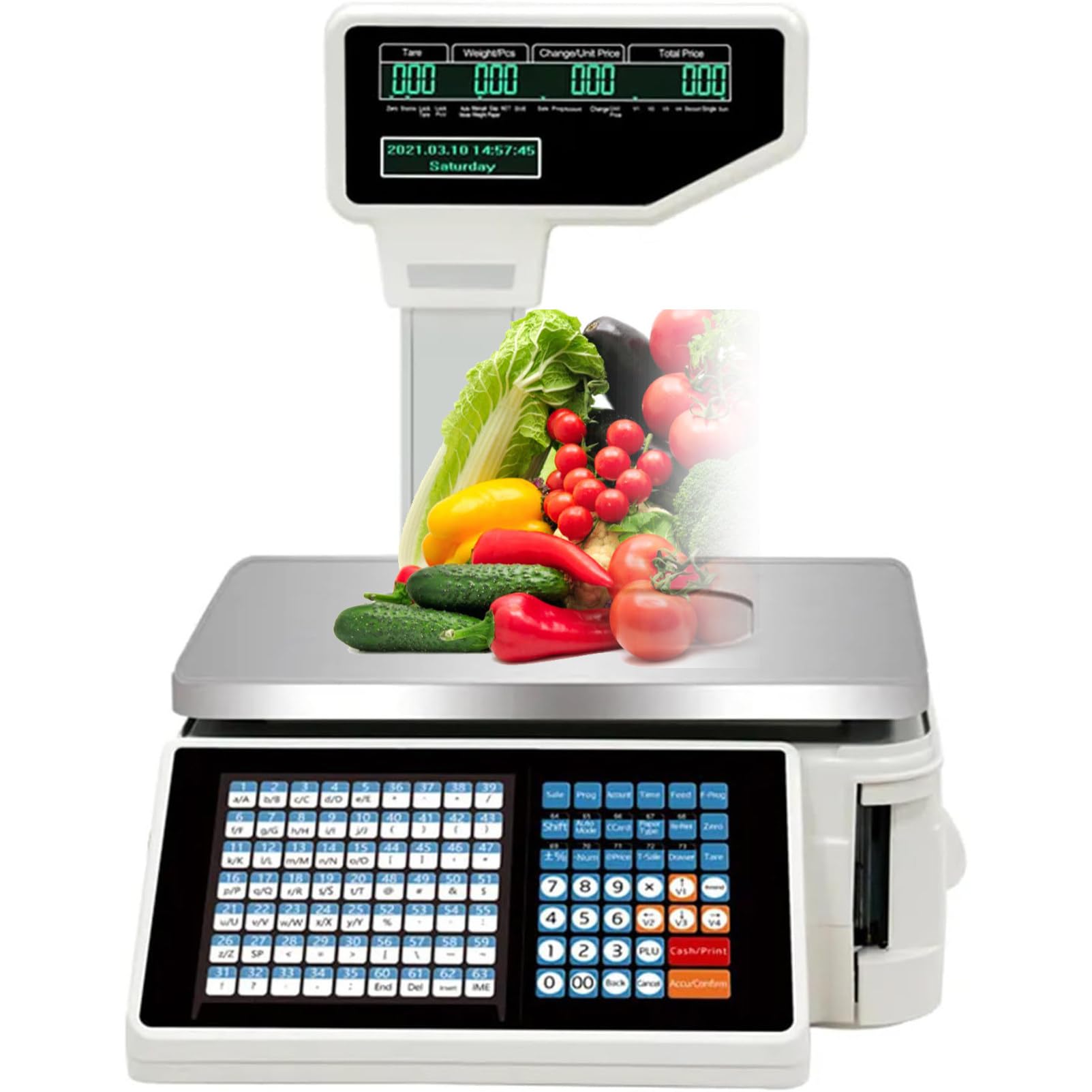 Balanza Digital Vertical con CáLculo De Precios, Balanza con Impresora TéRmica De Etiquetas De Cuatro Ventanas Y Pantalla En Poste, Balanza con ImpresióN De Etiquetas Machine