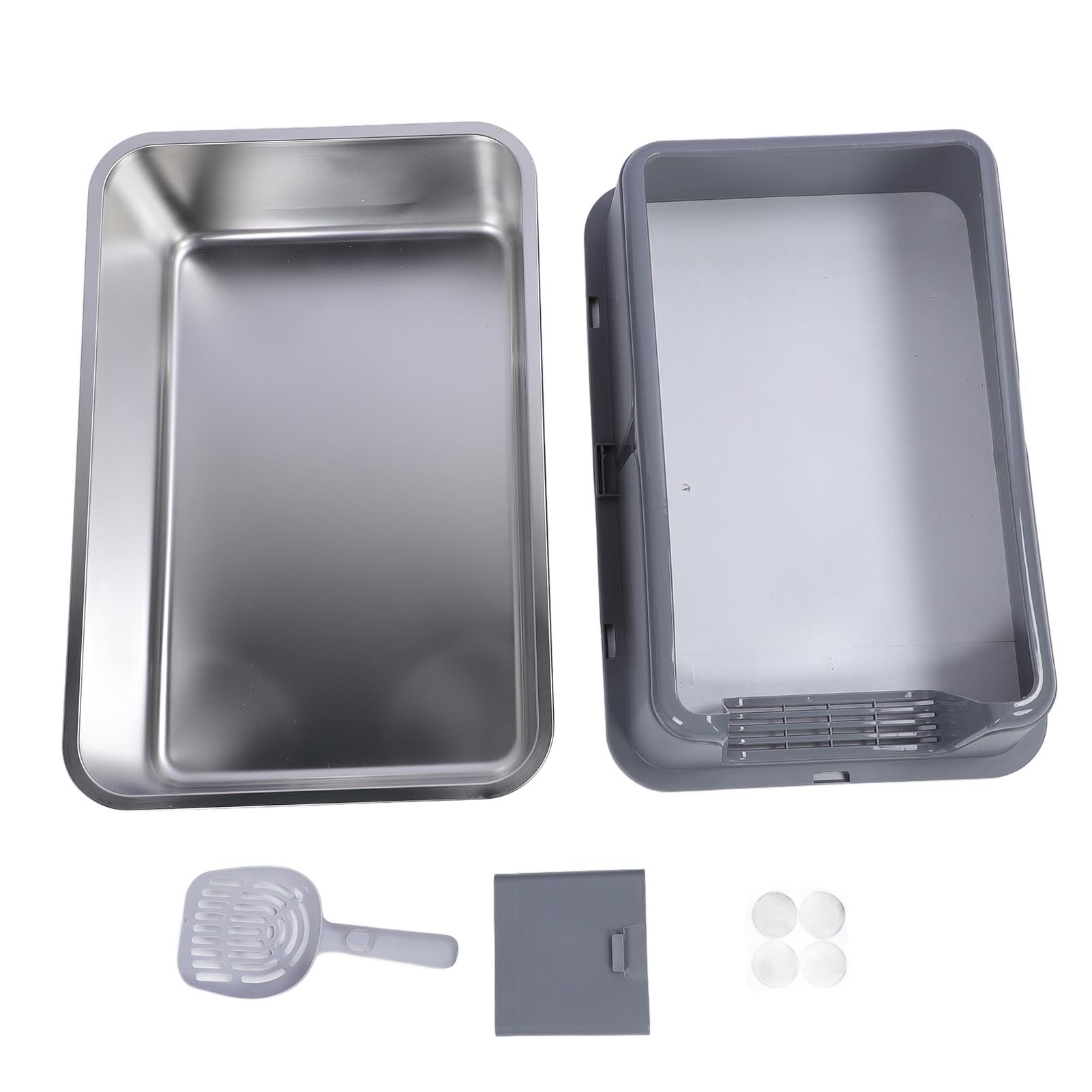 Arenero Cerrado de Acero Inoxidable para Gatos, Extra Grande 23,62x15,75x5,91 Pulgadas Arenero metálico para Gatos, Bordes Altos, antisalpicaduras, fácil de Limpiar (Grey)
