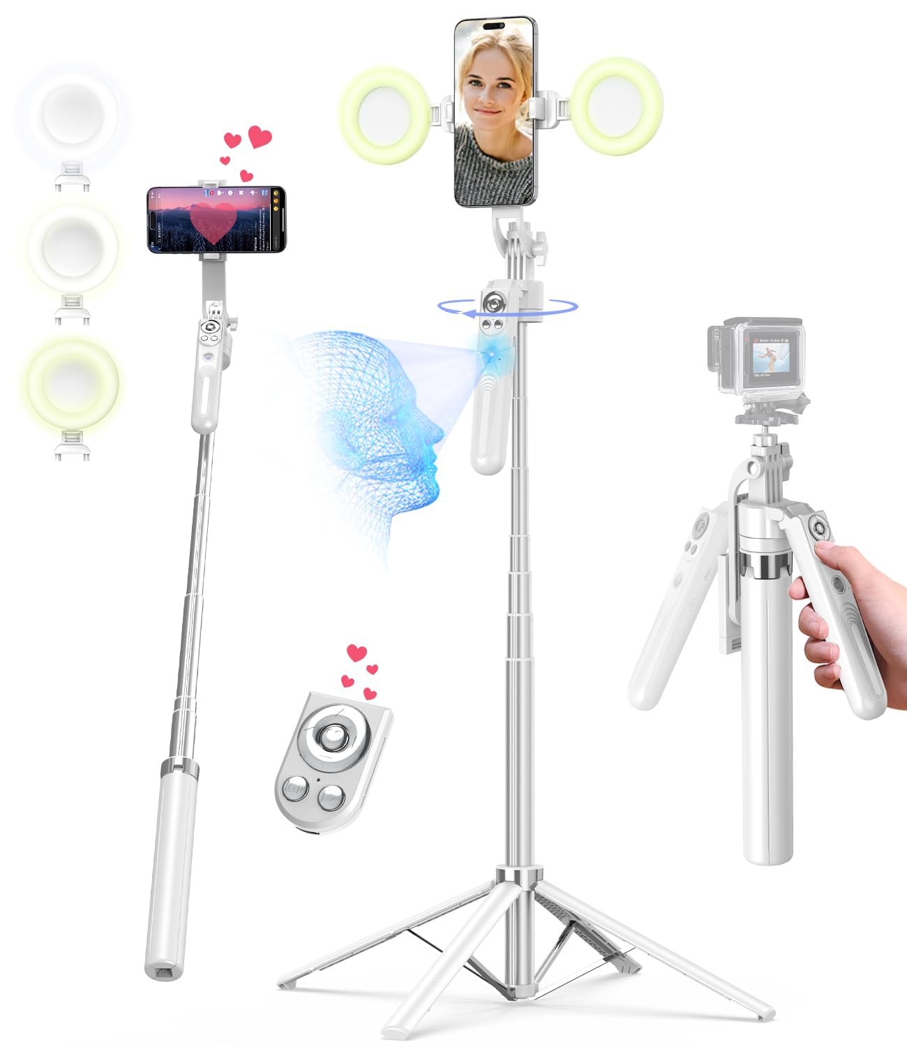 Trépied de suivi de visage automatique de 71 pouces pour iPhone avec lumière