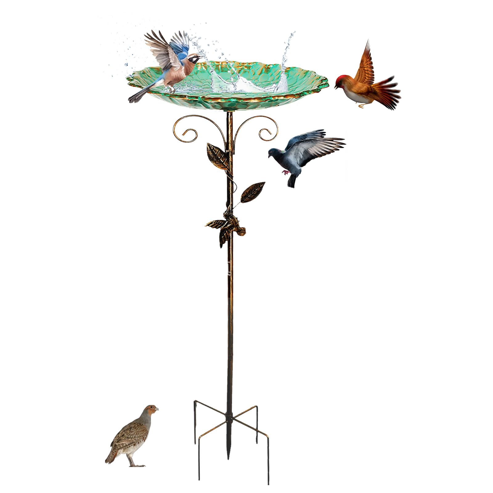 L.StarryIsland Bain D'oiseaux Debout Grand Avec Base Stable à 5 Dents, 78 Cm, En Métal, Vintage, Résistant à L'hiver, Bain D'oiseaux, Bain D'oiseaux, Bain Pour Oiseaux, Jardin Pour Oiseaux Sauvages