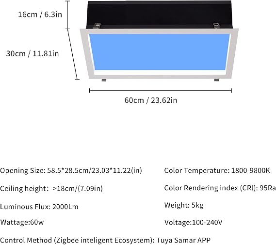 Smart Blue LED Skylight,Sunlight Lamp,60 * 30 * 16cm [Energy Class E]