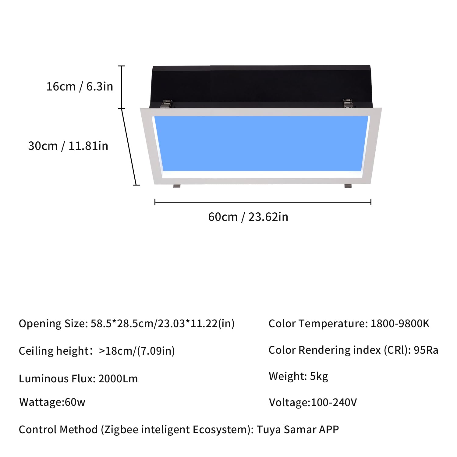 Azul cielo sol luz natural sótano Garaje cocina dormitorio sala de estar Pasaje baño hotel apartamento simple LED techo ambiental ventana luces (60 * 30 * 16 cm)