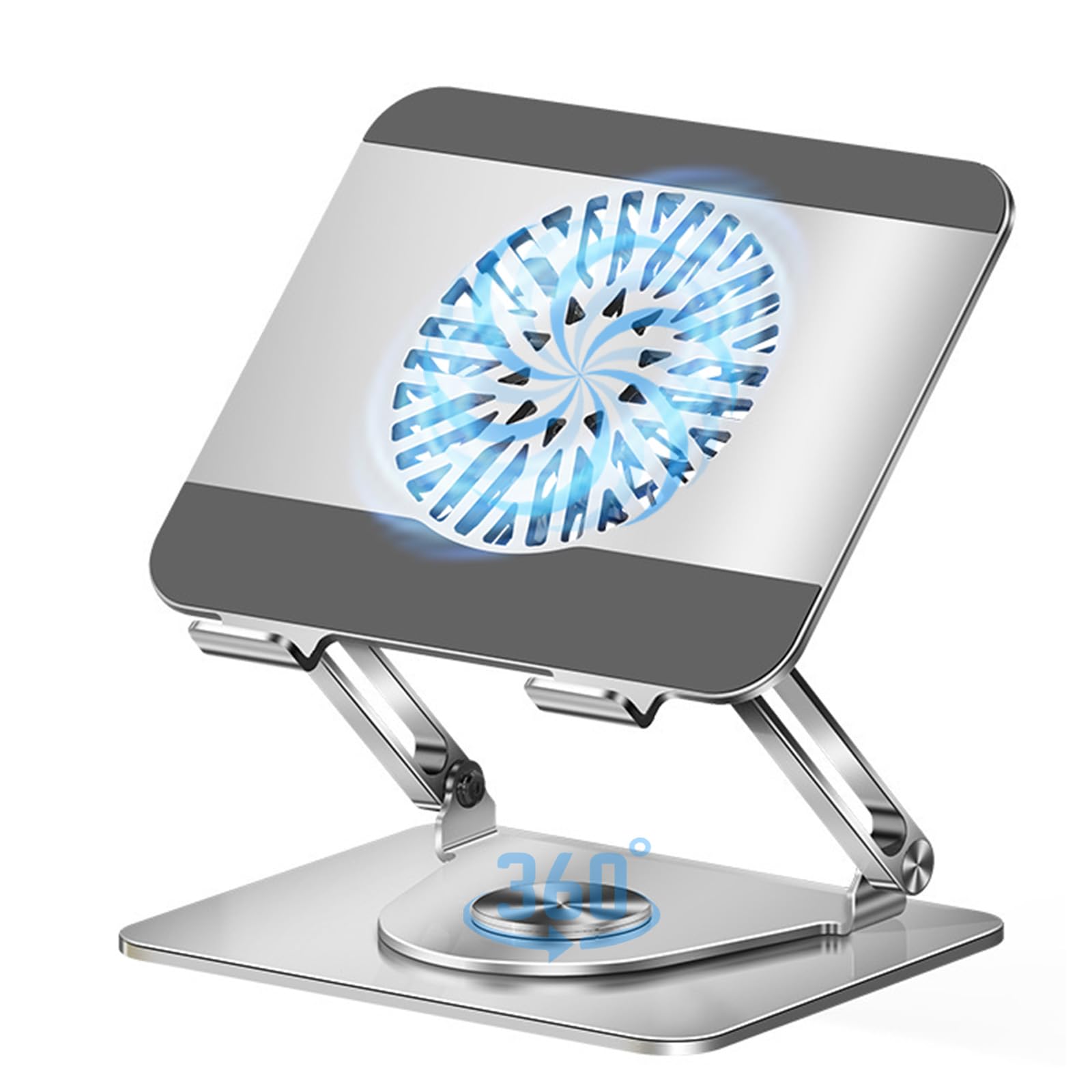 Almohadilla de enfriamiento para laptop Soporte giratorio de 360° para laptop con ventilador de refrigeración turbo de 5 pulgadas, 2 ángulos ajustables y almohadilla de enfriamiento ajustable de 0 a