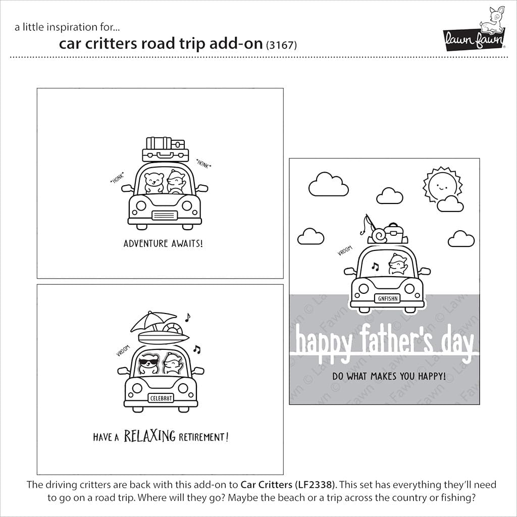 Lawn Fawn LF3167 Car Critters Road Trip Add-On 3X4 Clear Stamp Set