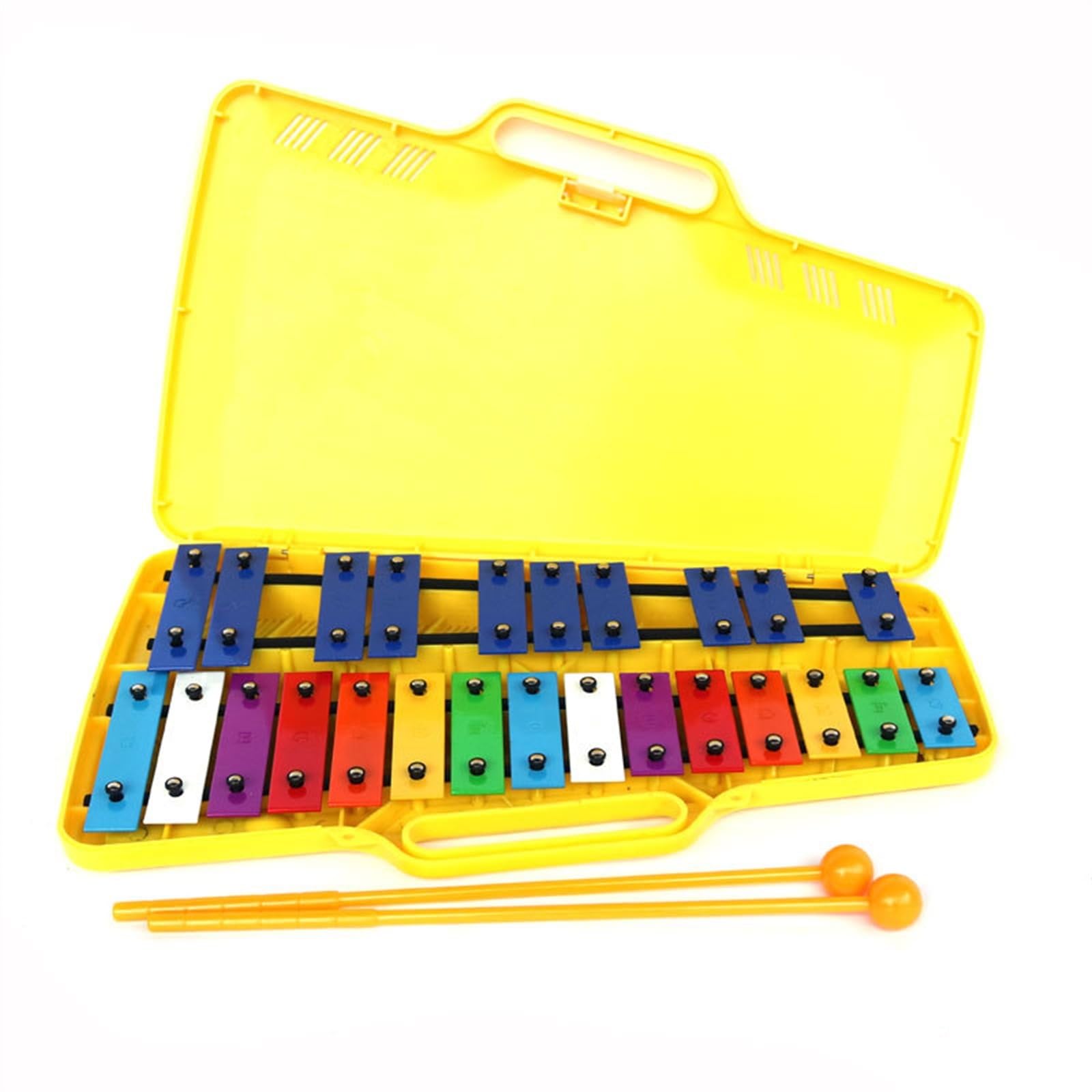 Glockenspiel Strumento a percussione glockenspiel con scatola esterna in plastica gialla, tavola armonica in metallo da 25 toni