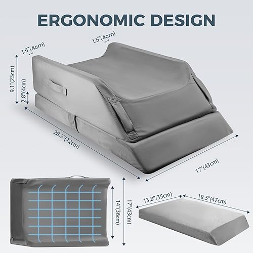 Miniatura 8 de Almohadas de elevación de piernas ajustables de 3 alturas para después de la cirugía, cojín de espuma viscoelástica para ambas piernas, con soporte