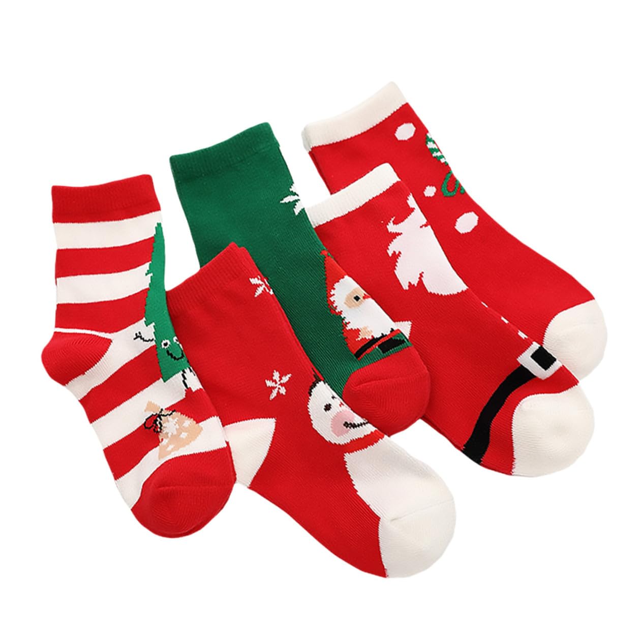 5 Paia Calze di Natale Calze Medie Cotone Ragazza Ragazza Adulti Unisex Design Cartoni Animati Calzini Natalizi Elasticità Comfortvoli per Autunno Inverno