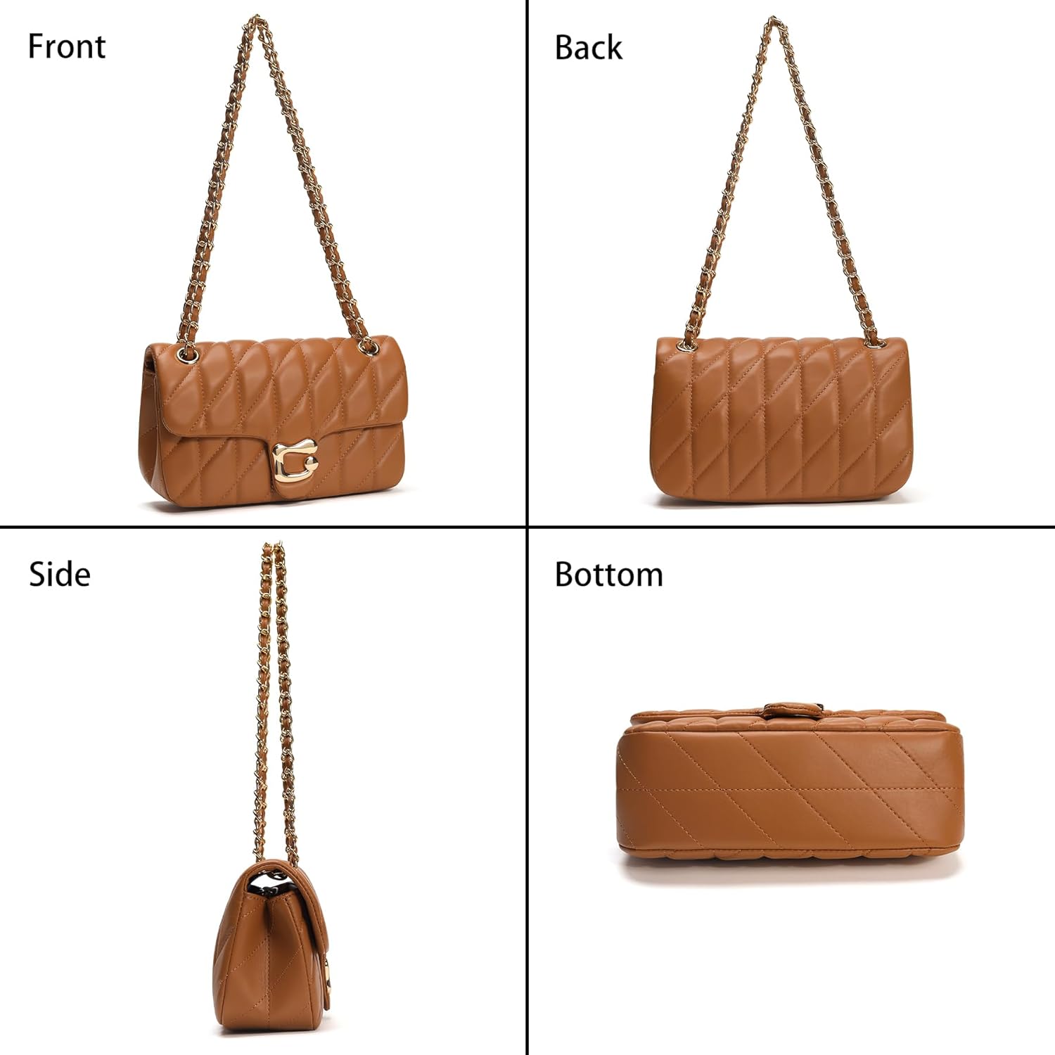 Quilted Crossbody Purse for Women Trendy - Ladies Shoulder Bag Leather Handbag Designer Evening Clutch with Chain Strap - Image 6