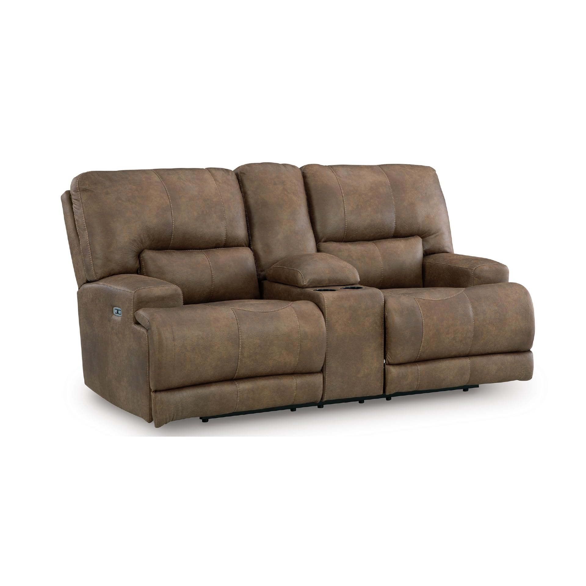 Signature Design by Ashley Bealeaf Contemporary Power Reclining Loveseat with Console, Adjustable Headrest, USB Charging Ports and Storage, Dark Brown