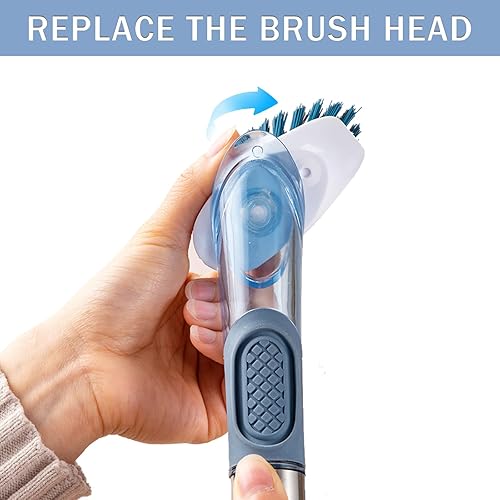 Miniatura 4 de NileHome Juego de cepillos para platos dispensadores de jabón, limpiador de platos con 4 cabezales reemplazables, cepillo con mango para limpiar