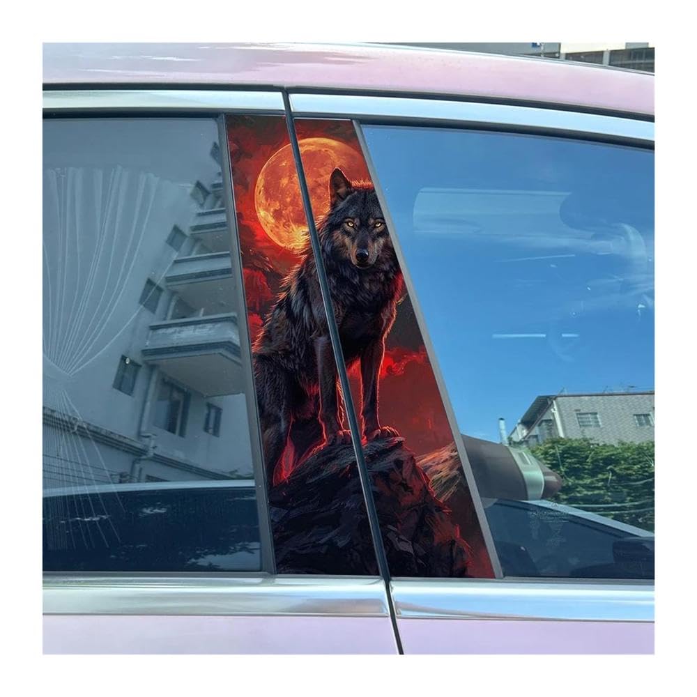 Body Parts 2pcs Car B-Pillar Decals Wolf and Full Moon Auto Center Pillar Waterproof Sticker(H)