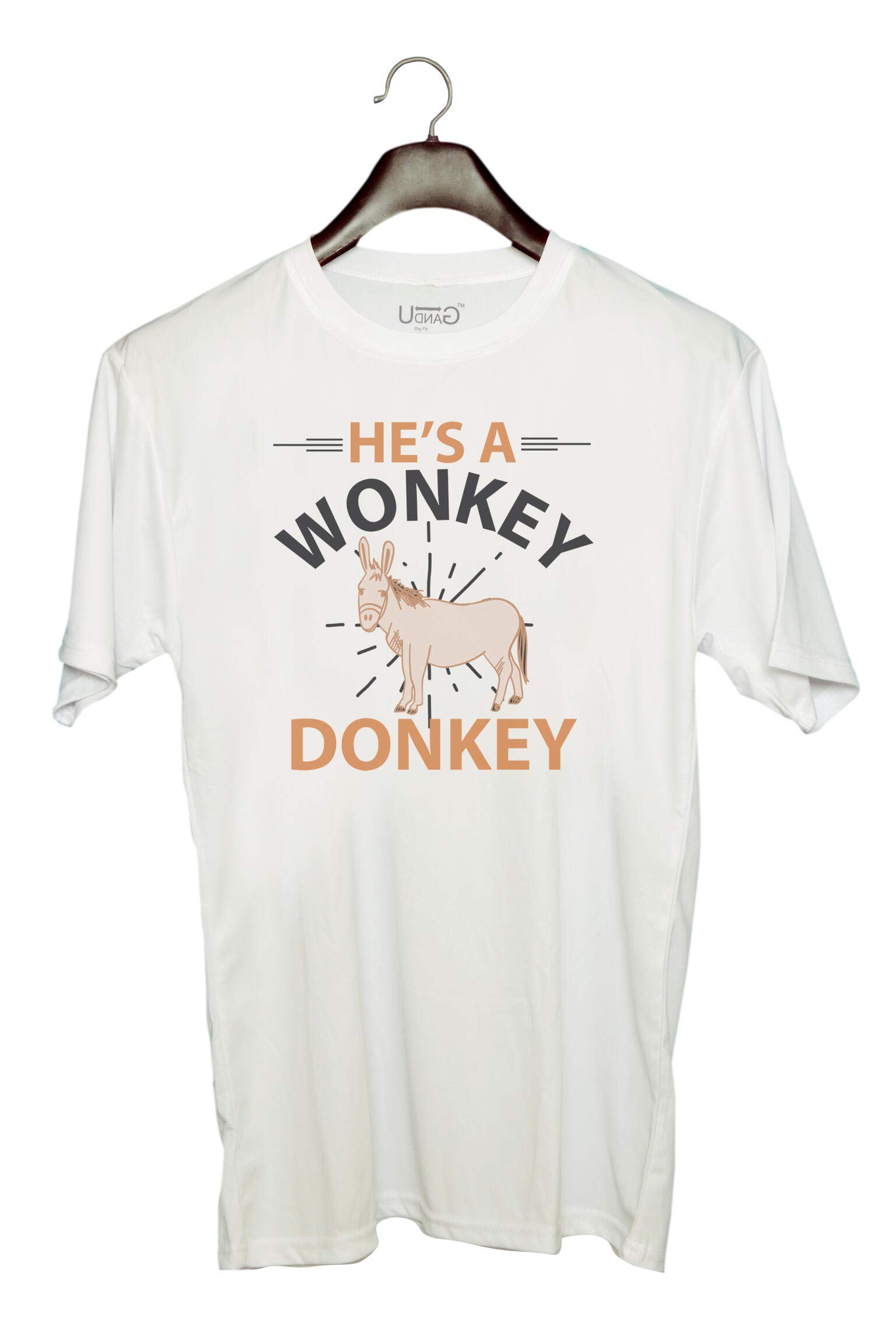 UDNAGUnisex Round Neck Graphic 'Donkey | heÕs a wonky Donkey' Polyester T-Shirt White [Size 2YrsOld/22in to 7XL/56in]