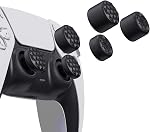 PlayVital Black Ergonomic Stick Caps Thumb Grips for PS5, for PS4, Xbox Series X/S, Xbox One, Xbox One X/S, Switch Pro Controller - with 3 Height Convex and Concave - Diamond Grain & Crack Bomb Design