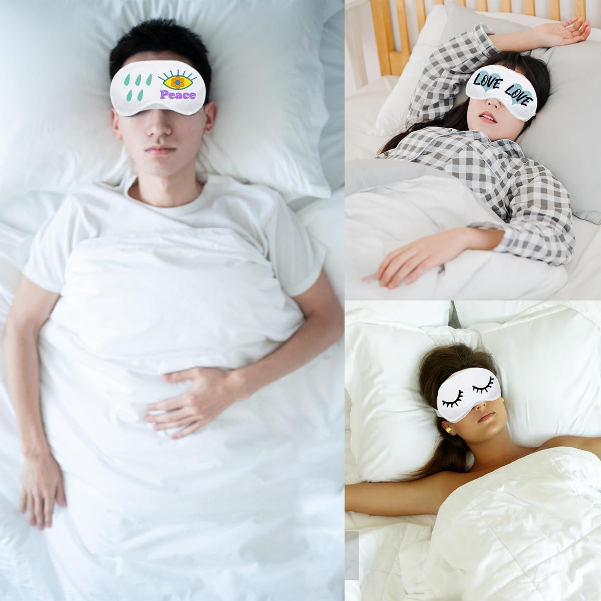 Lot de 30 masques de sommeil vierges en soie avec transfert de chaleur et sangle réglable pour dormir, voyage, méditation, jeux d'équipe, blanc
