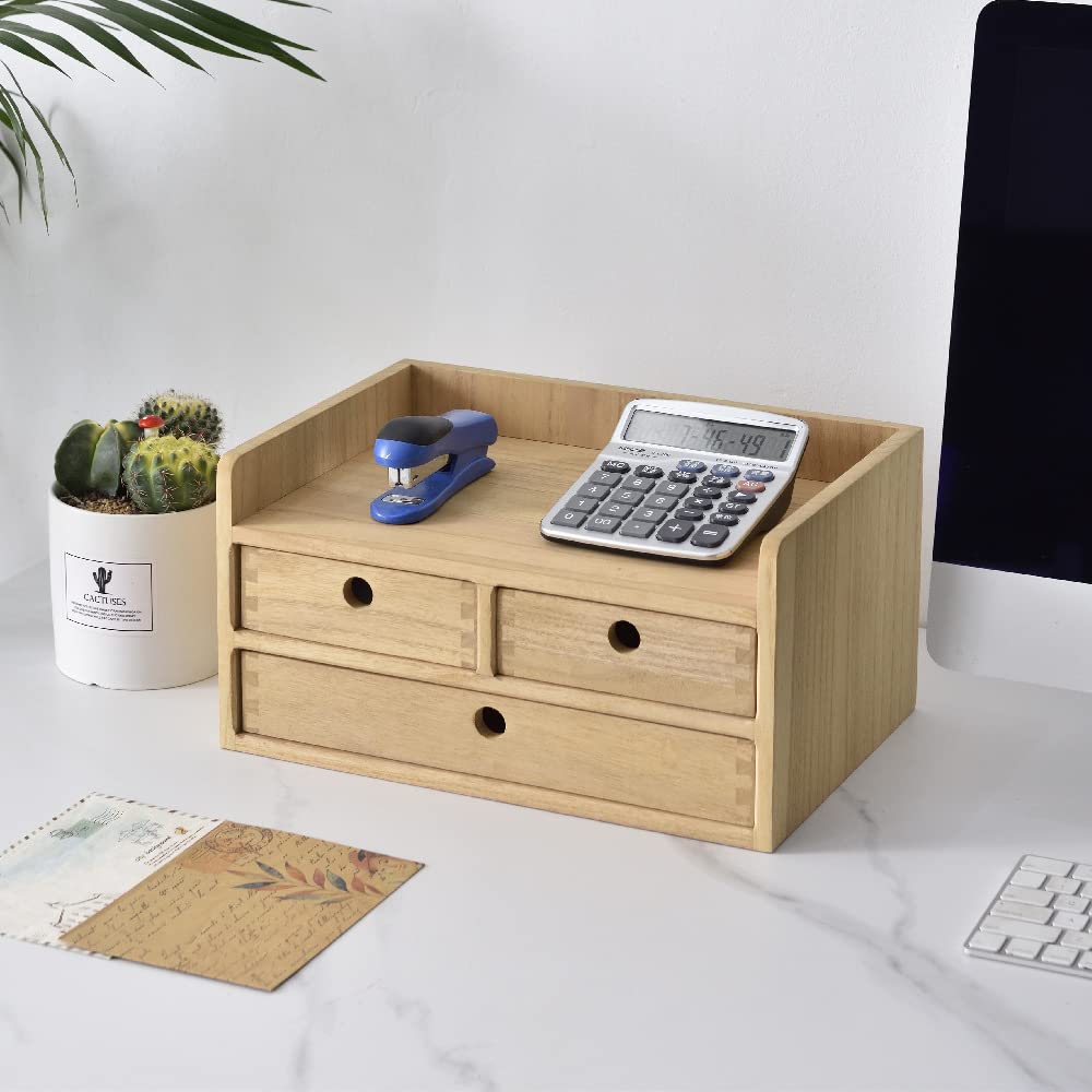 KIRIGEN Wood Organizer Shelf with 3 Drawers for Home Kicthen Decor ...