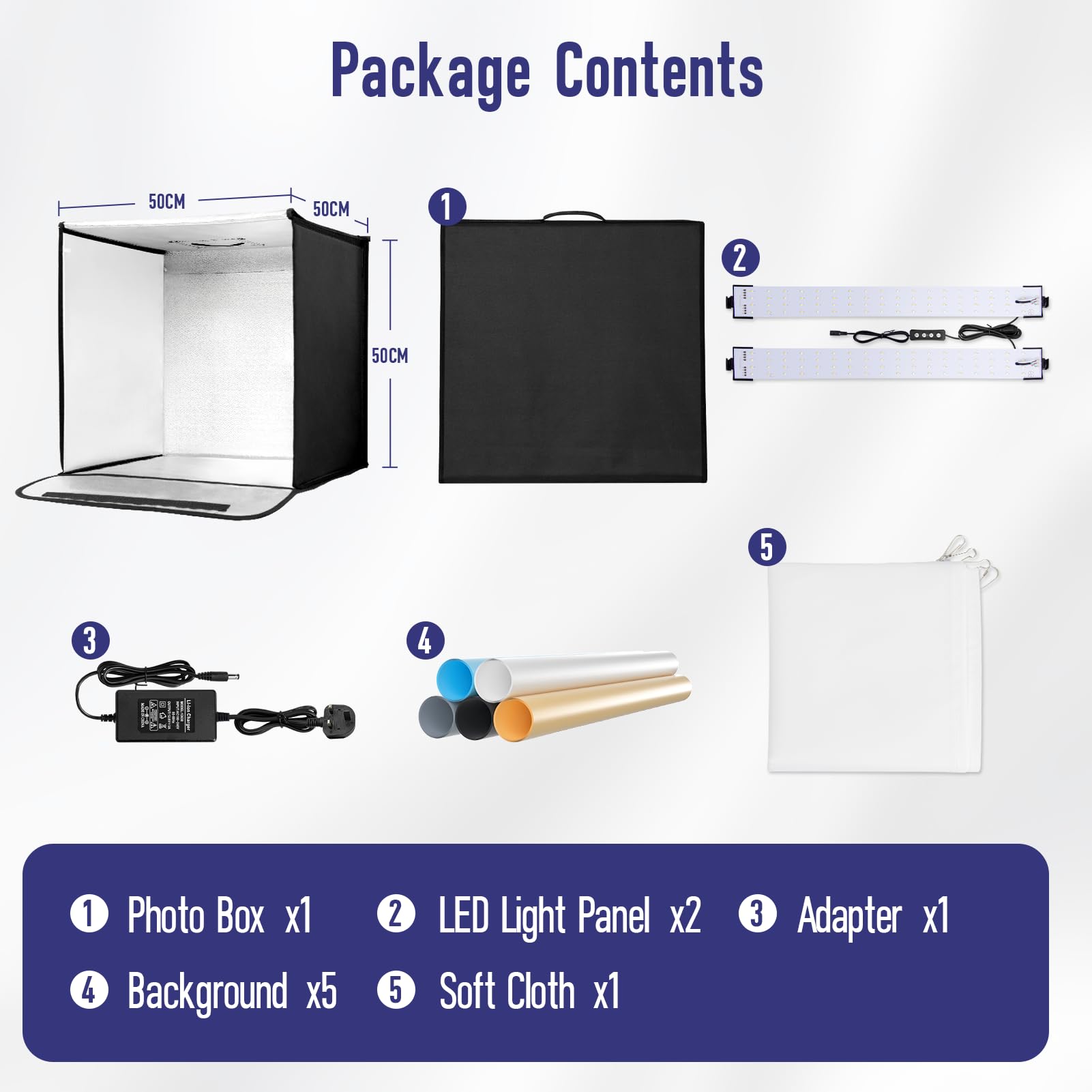 EMART Light Box Fotografia 50 cm / 20 x 20 cali Ściemnialne pudełko na zdjęcia z 5 tłami do zdjęć i 3 kolorami światła do żywności, biżuterii, fotografii studyjnej