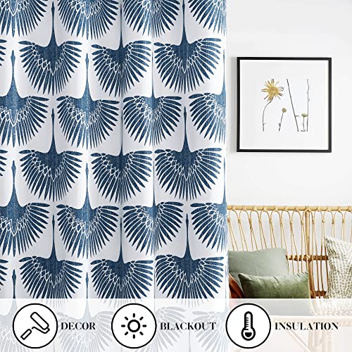 Kgorge Blackout Curtains 84 Inches Long - Geometric Bird Pattern Farmhouse Curtains Thermal Insulating Window Treatment Panels For Kids Playroom, Bedroom, Living Room, W 52 X L 84, Blue, 1 Pair #TOP4