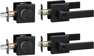 Exterior Door Lock Set with Deadbolt, Front Door Handle Set with Deadbolt, Door Levers Single Cylinder Deadbolt Set, Keyed Alike Heavy Duty Keyed Entry Handles Locksets,(Matte Black,2Pack)…