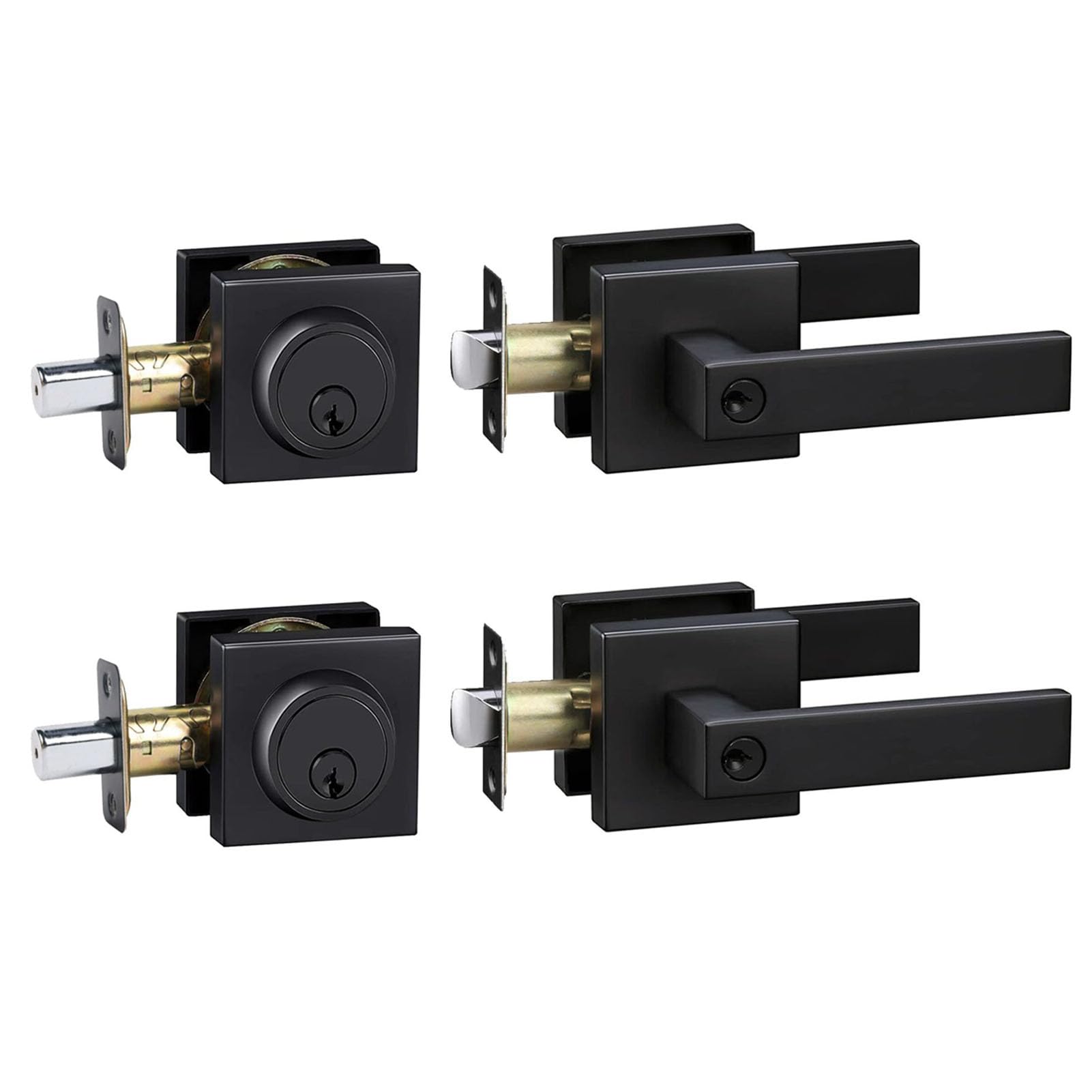 Exterior Door Lock Set,Combo Lock-Heavy Duty Black Door Handle and