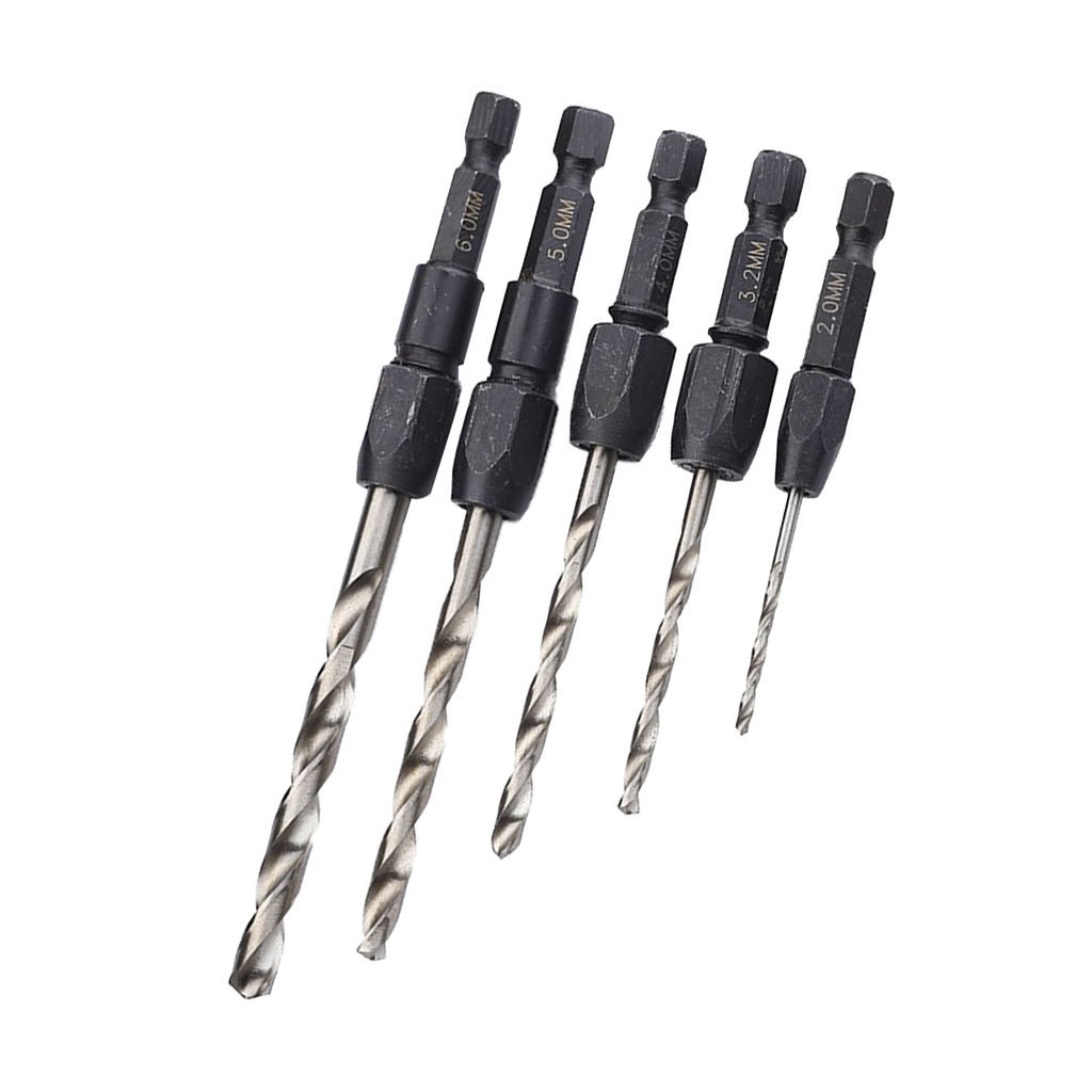 Pack of 5 Snappy Quick Change Hex Shank HSS Drill Bit Set 2mm, 3.2mm, 4mm, 5mm, 6mm