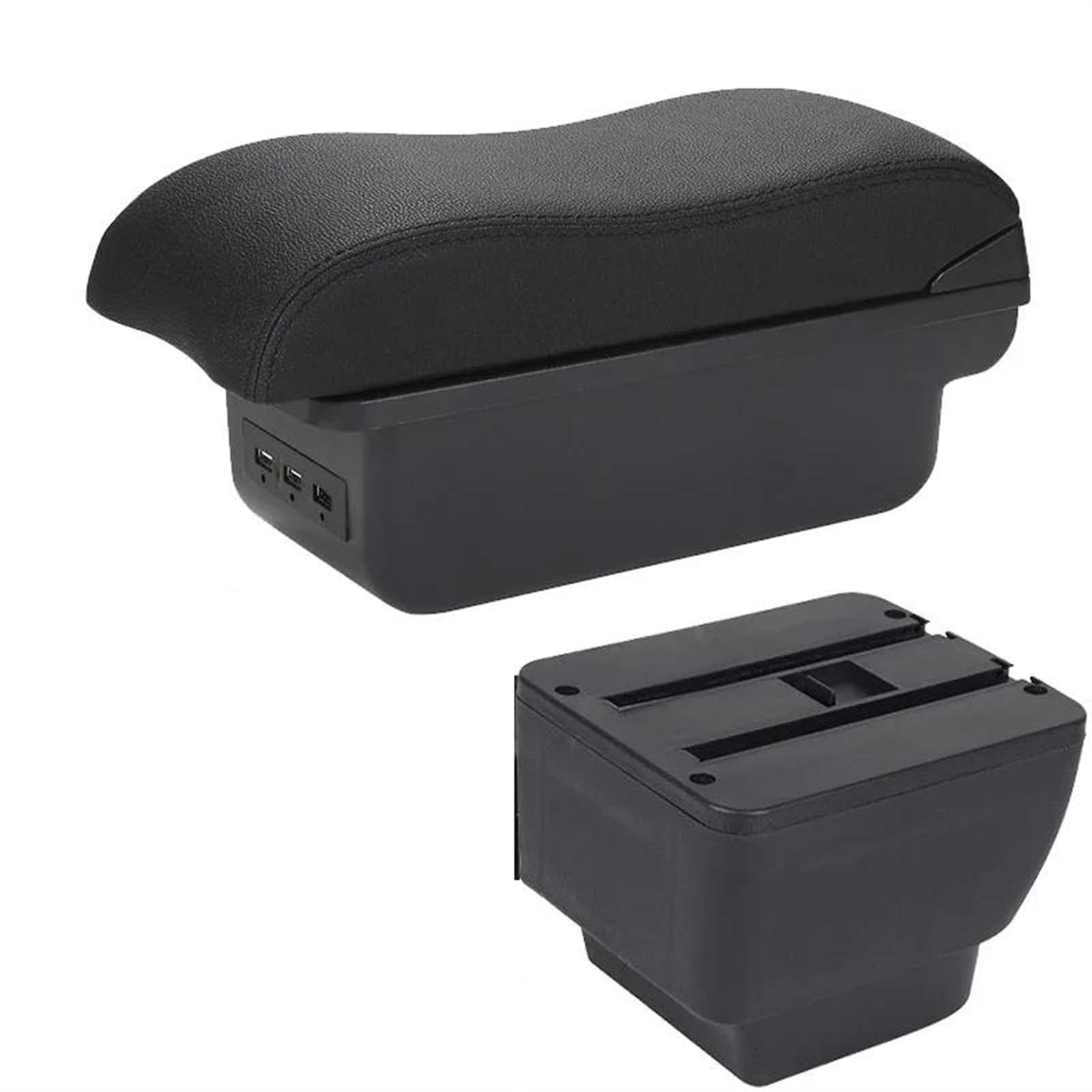 NOHEEU Car Armrest Box Curved Surface Leather Storage Simple Installation Interior Detail For Mazda 2 Demio(B2 Black line 3USB)