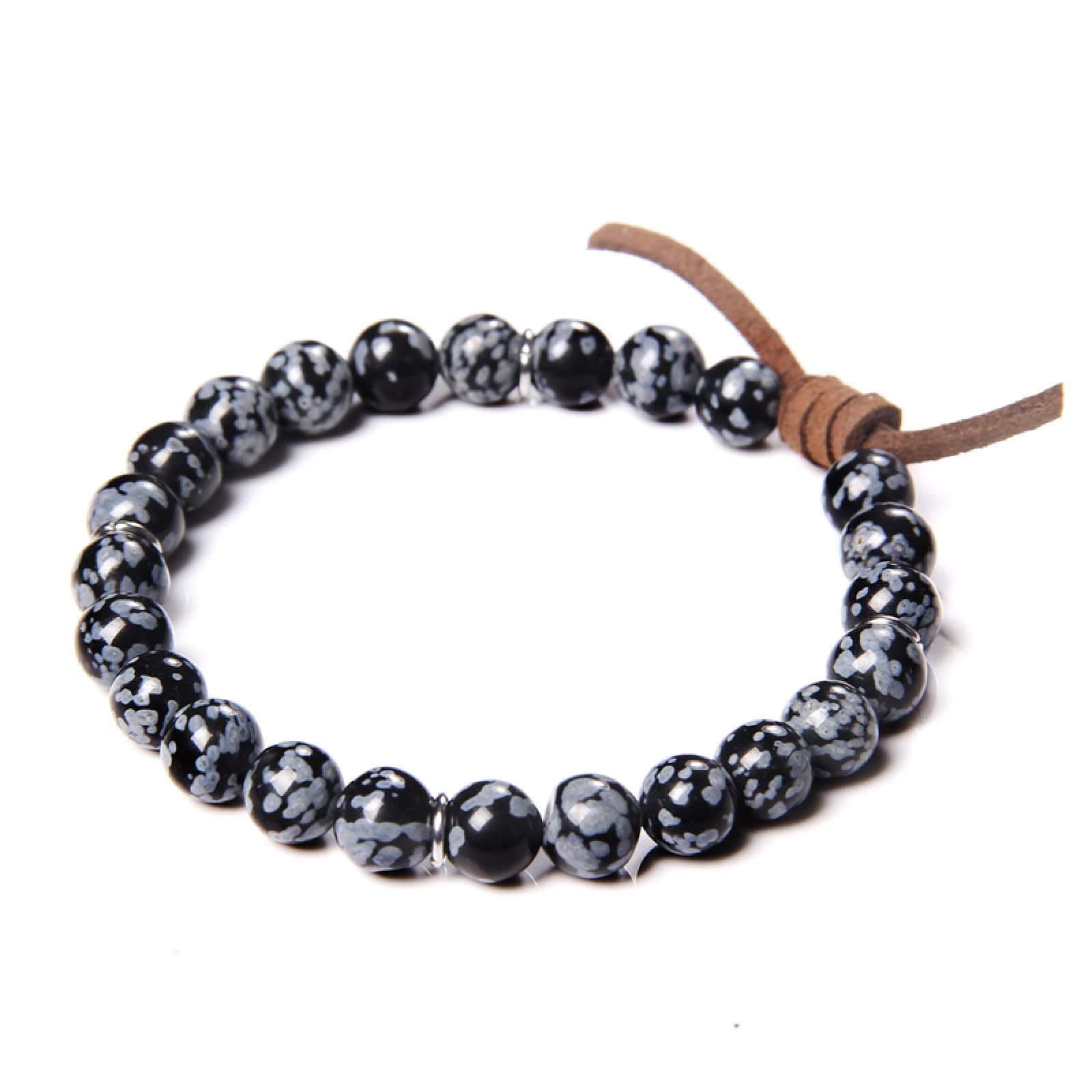 LYGBAOFUL Onyx Stein Armband Herren Braun Schwarz Lederarmband Naturstein Armband Damen Heulend 19cm
