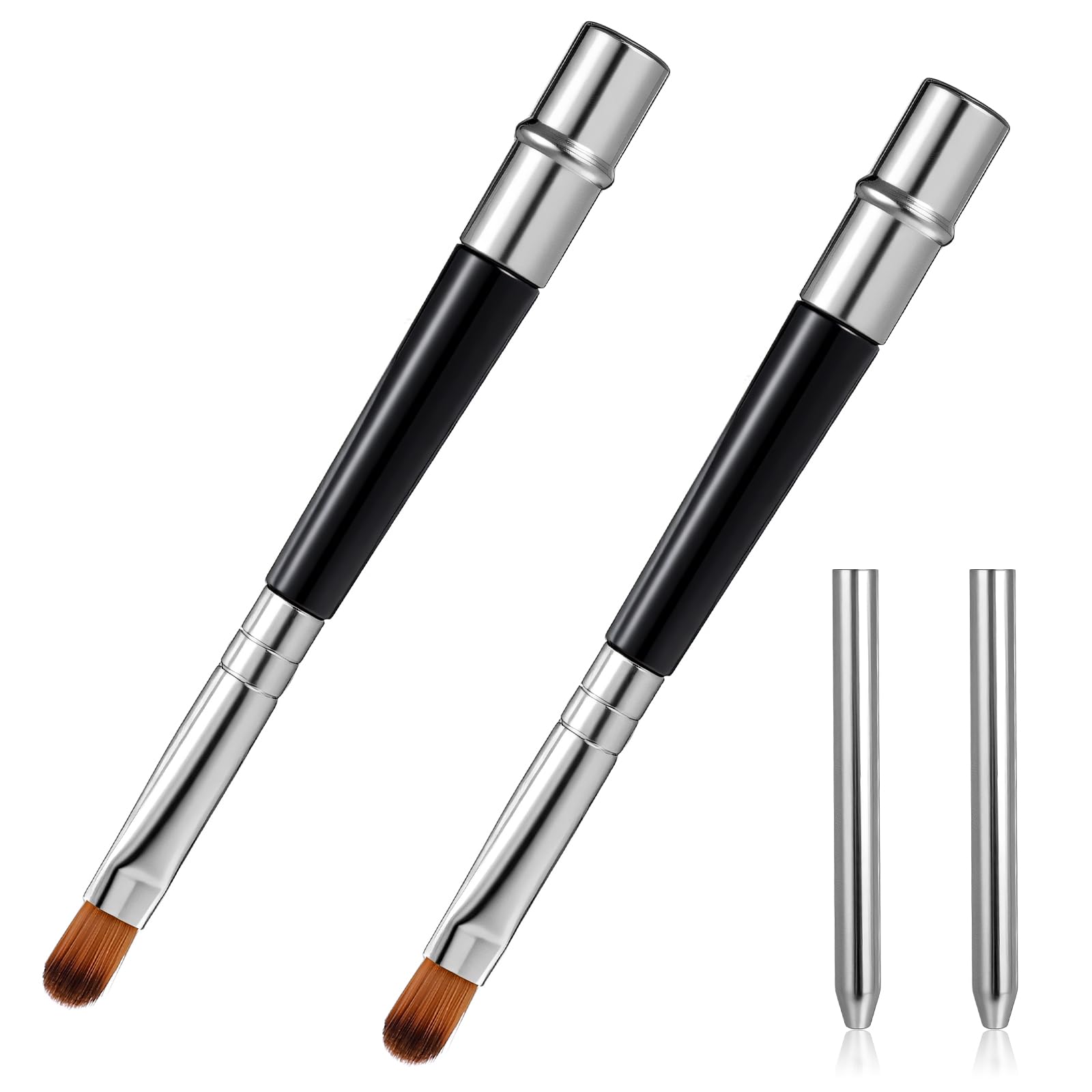 2 Packs Professional Lip Brush, Lipstick Brushes with Cap Lip Makeup Brushes for Lipstick Lips Gloss Lipsticks Brush Applicator for Women and Girls (silver)